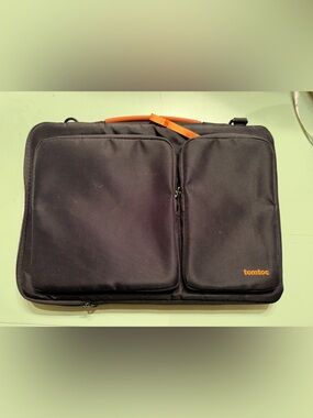 tomtoc Black Laptop Messenger Bag with Orange Accents